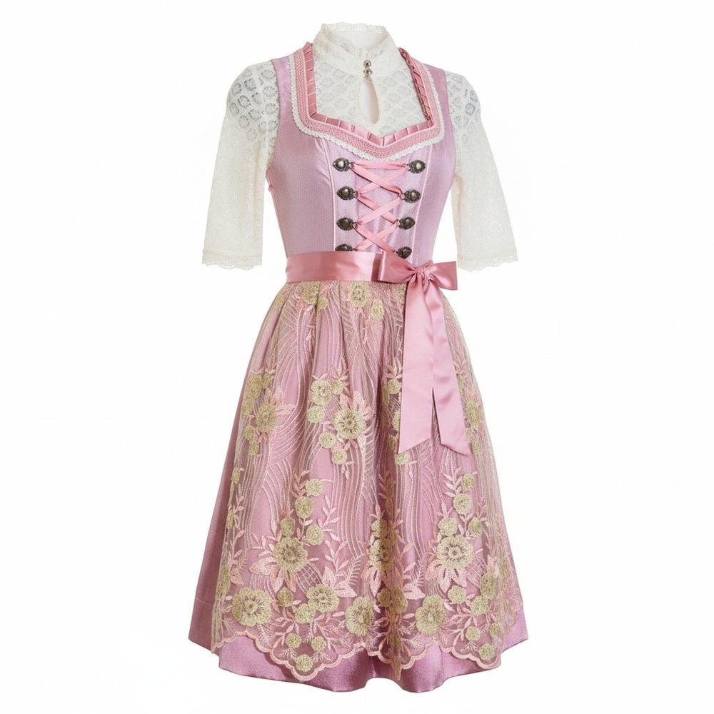 New Small Oktoberfest Dirndl Traditional German Lace Austrian Pink Dress
